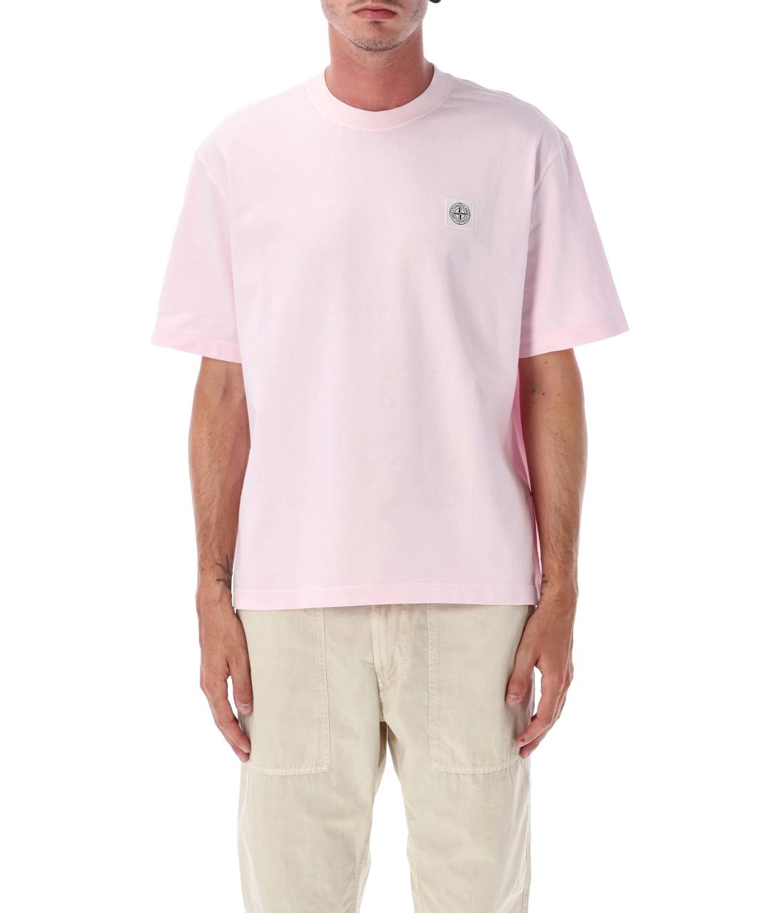 STONE ISLAND Розовая хлопковая футболка, фото 1