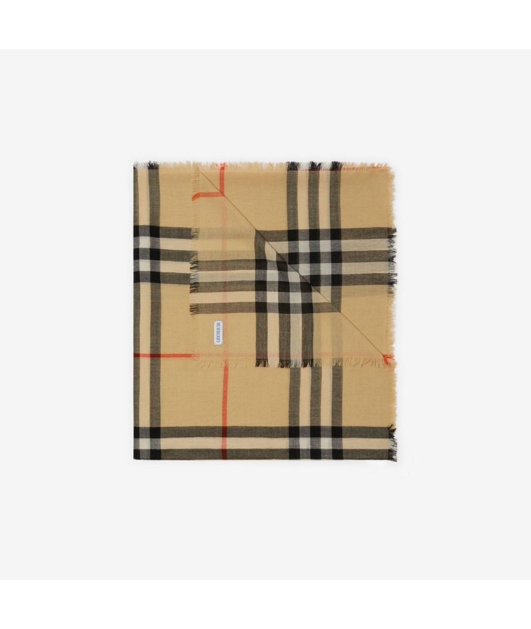 BURBERRY Бежевый шерстяной шарф, фото 2