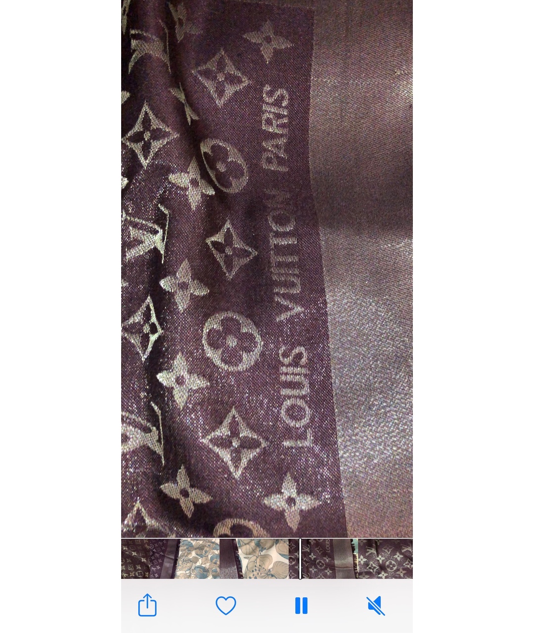 LOUIS VUITTON PRE-OWNED Фиолетовый шерстяной шарф, фото 3