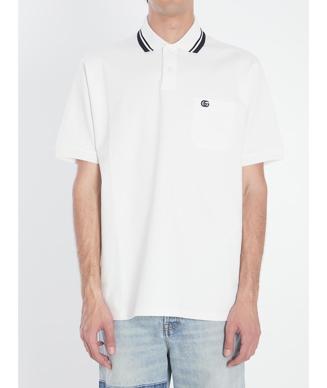 GUCCI Белое хлопковое поло с коротким рукавом, фото 2