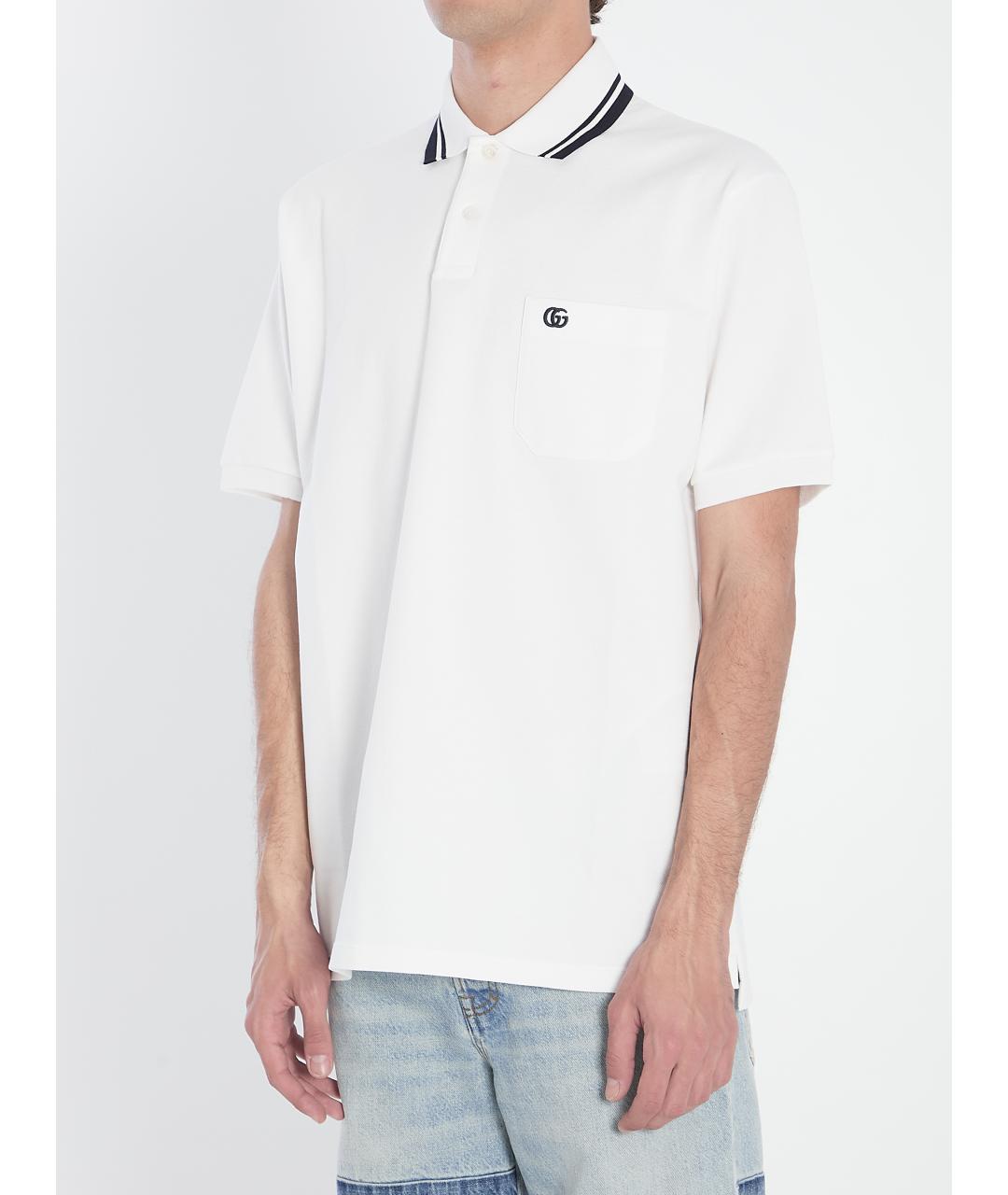 GUCCI Белое хлопковое поло с коротким рукавом, фото 3