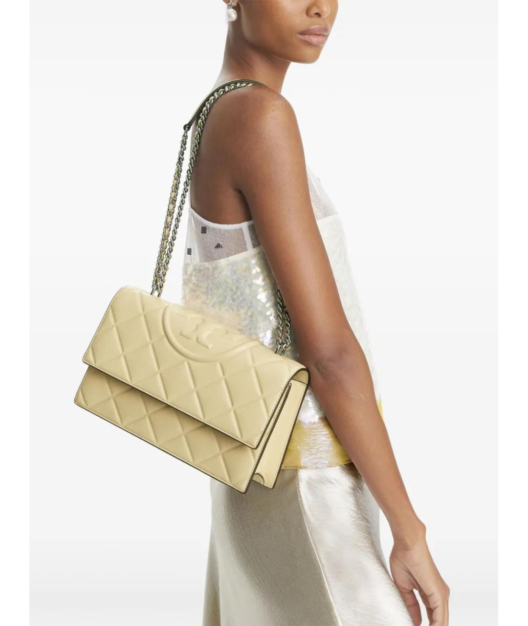 TORY BURCH Бежевая кожаная сумка через плечо, фото 2