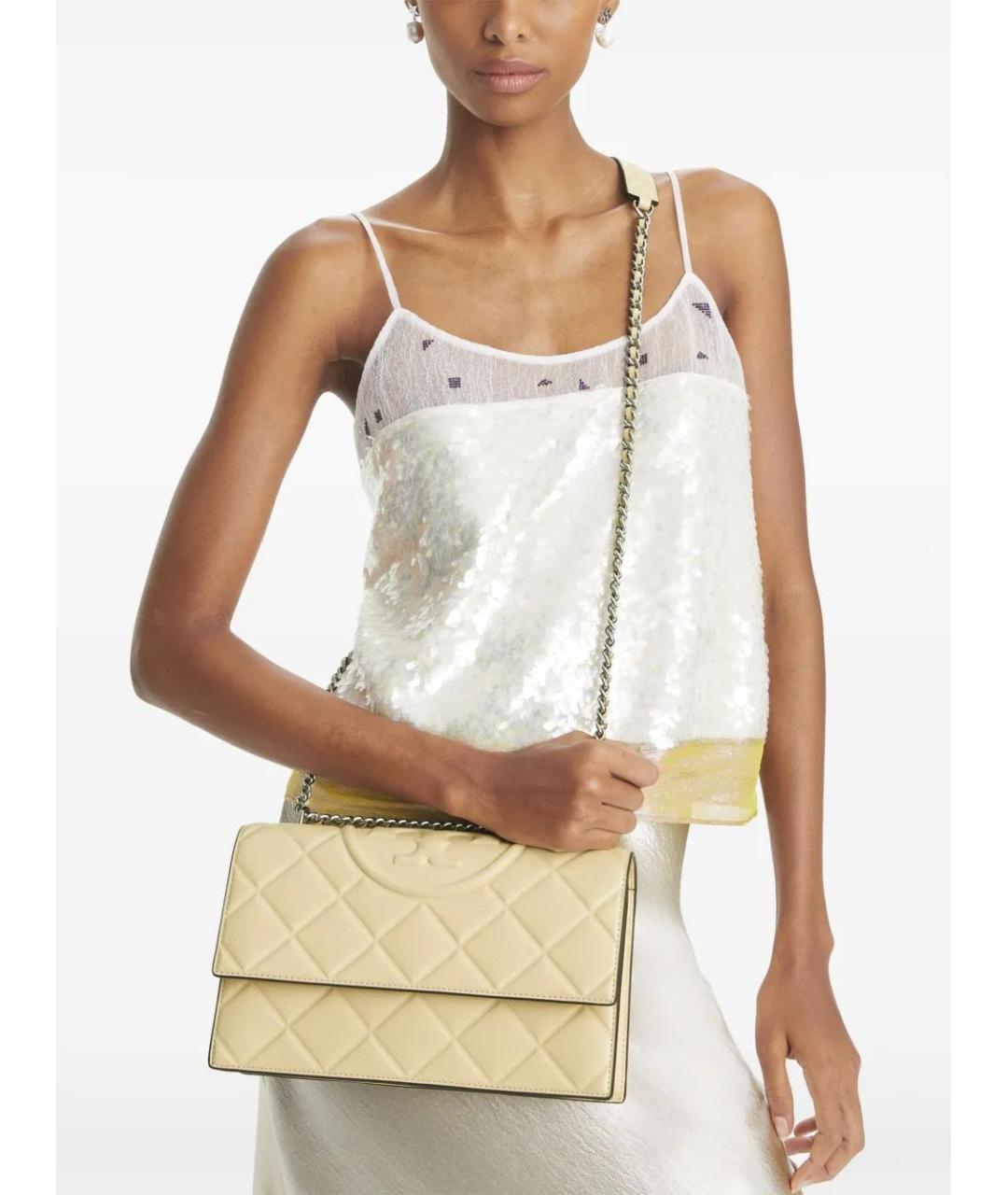 TORY BURCH Бежевая кожаная сумка через плечо, фото 3