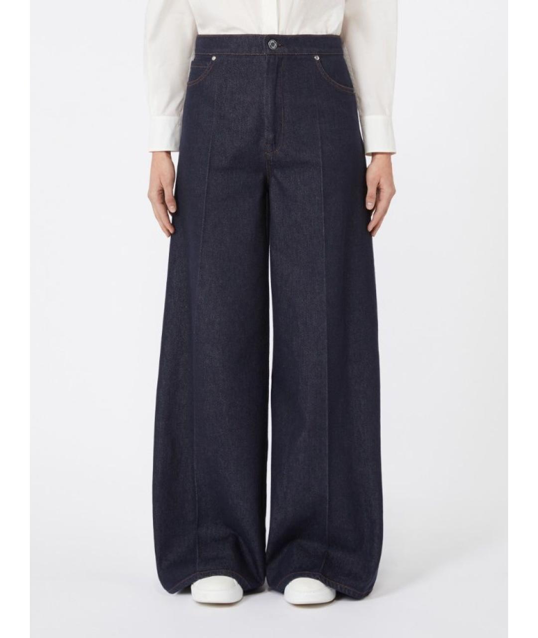 MAX MARA Темно-синие хлопковые прямые джинсы, фото 2