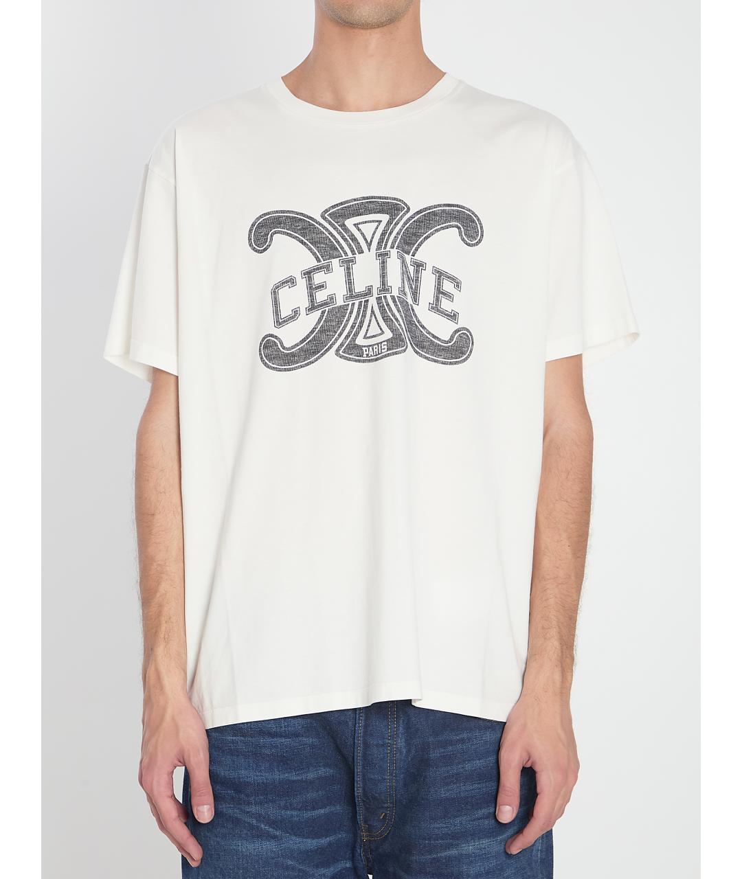 CELINE Белая хлопковая футболка, фото 2