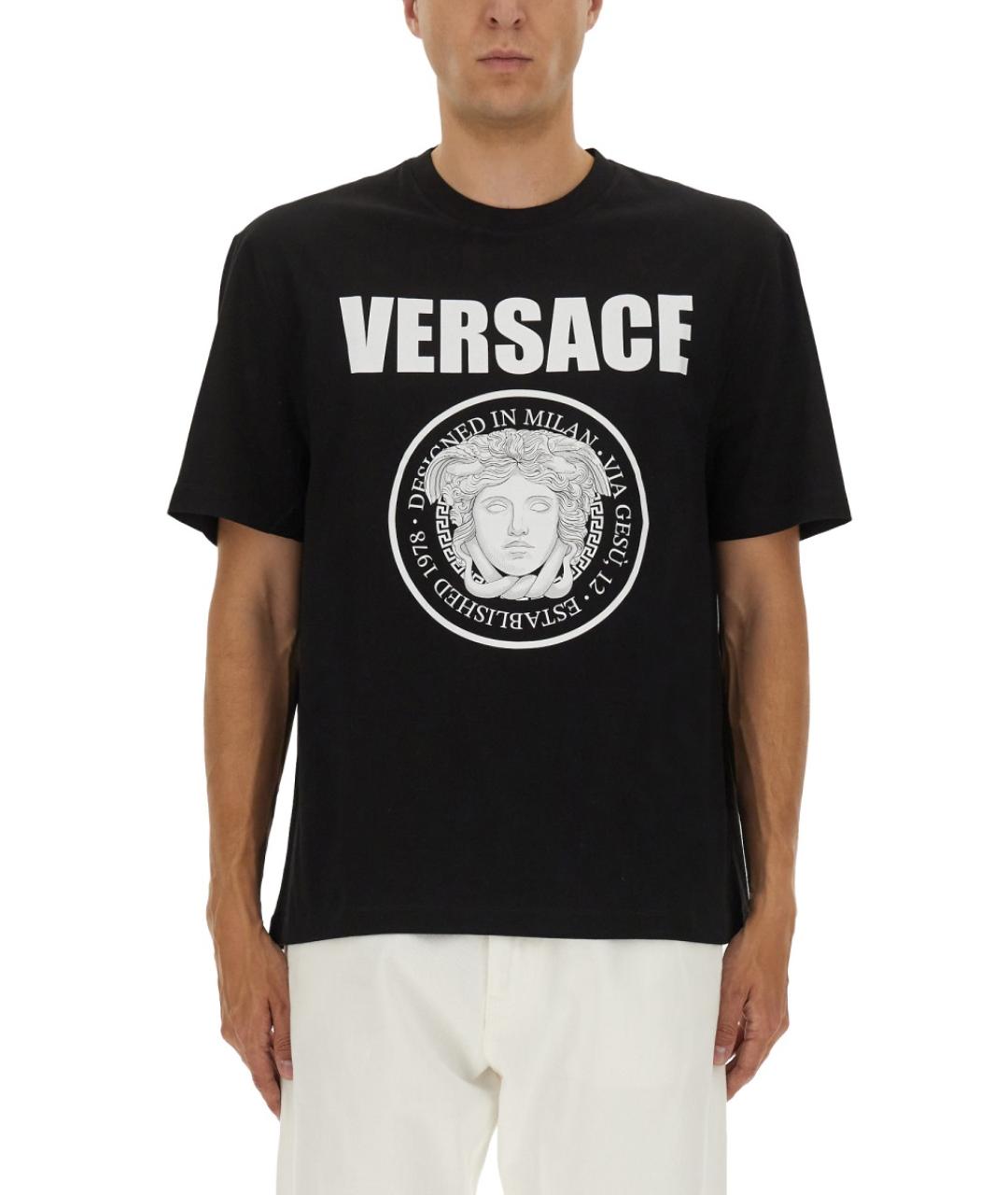 VERSACE Черная хлопковая футболка, фото 5