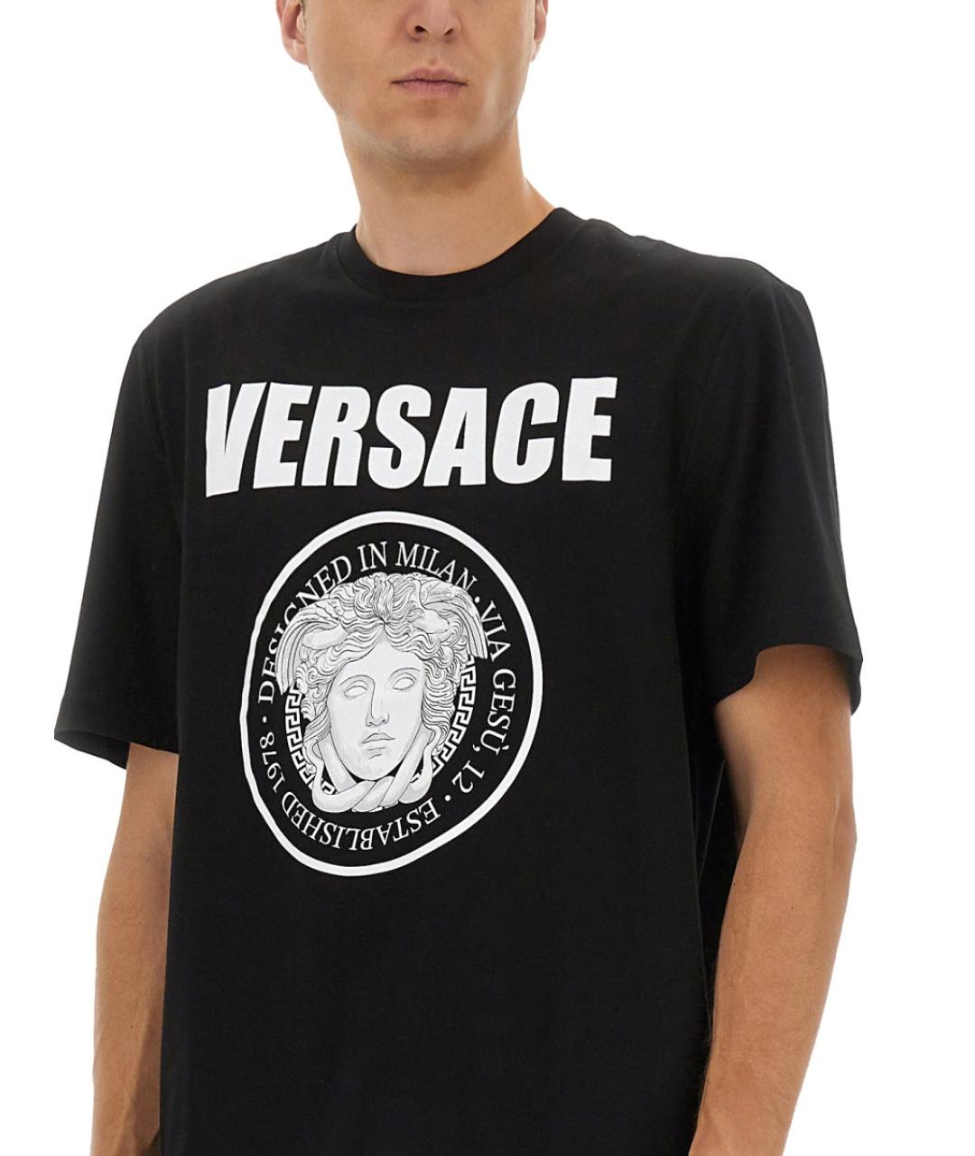 VERSACE Черная хлопковая футболка, фото 4