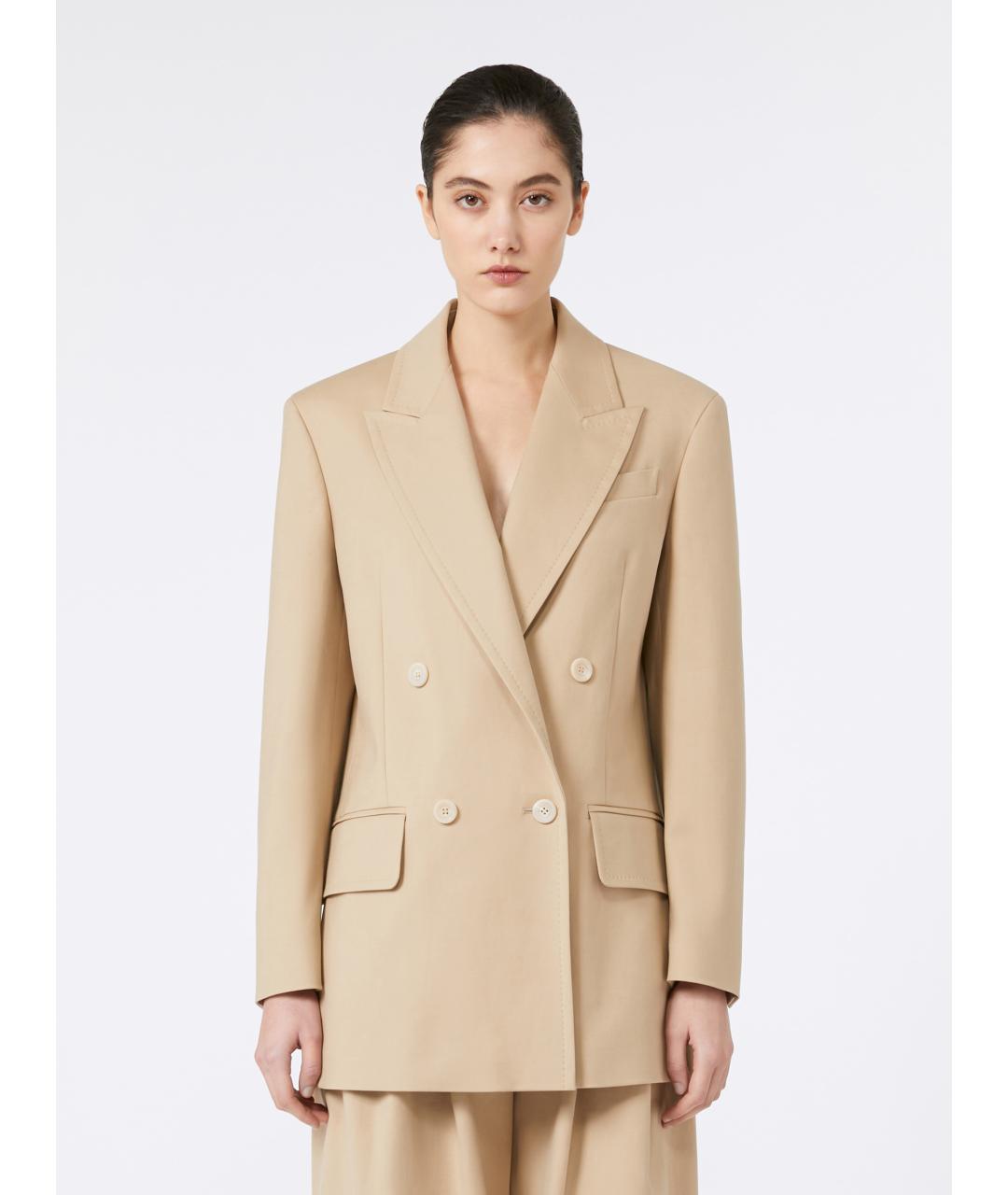 MAX MARA Бежевый хлопковый жакет/пиджак, фото 3