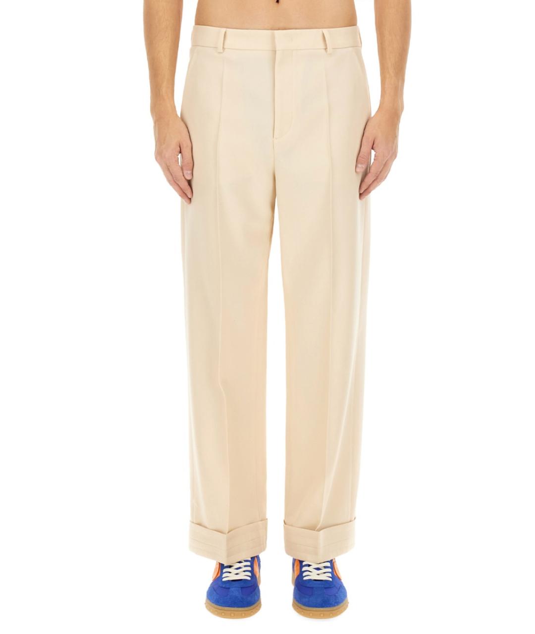 VALENTINO Бежевые шерстяные повседневные брюки, фото 2