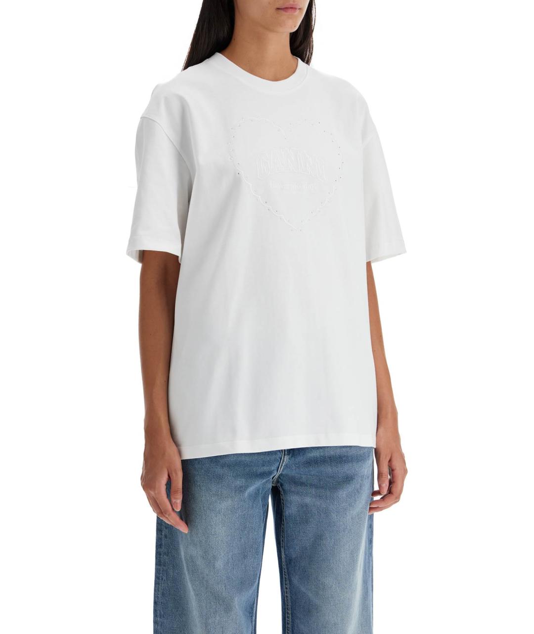 GANNI Белая хлопковая футболка, фото 2