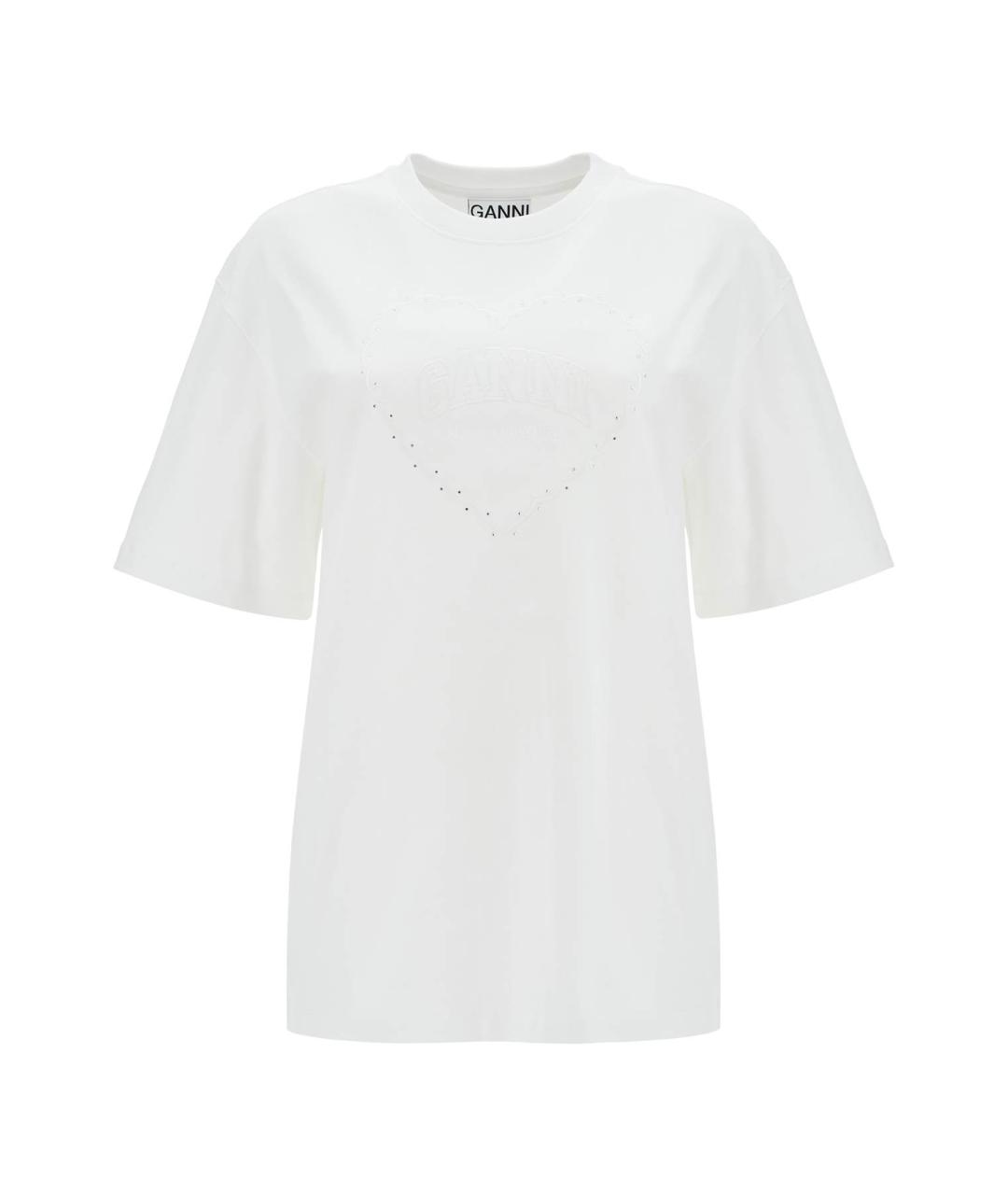 GANNI Белая хлопковая футболка, фото 1