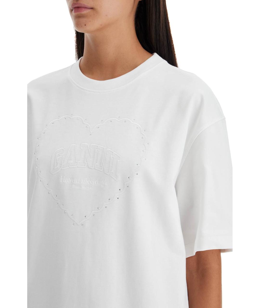 GANNI Белая хлопковая футболка, фото 4