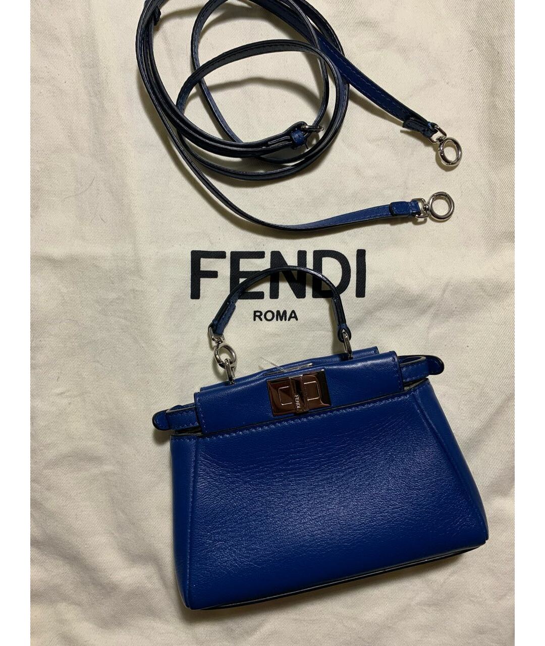 FENDI Синяя кожаная сумка тоут, фото 3