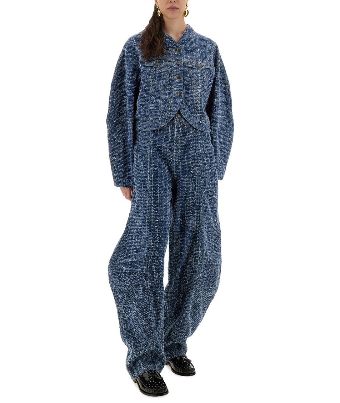 ROTATE Синие хлопковые прямые брюки, фото 3