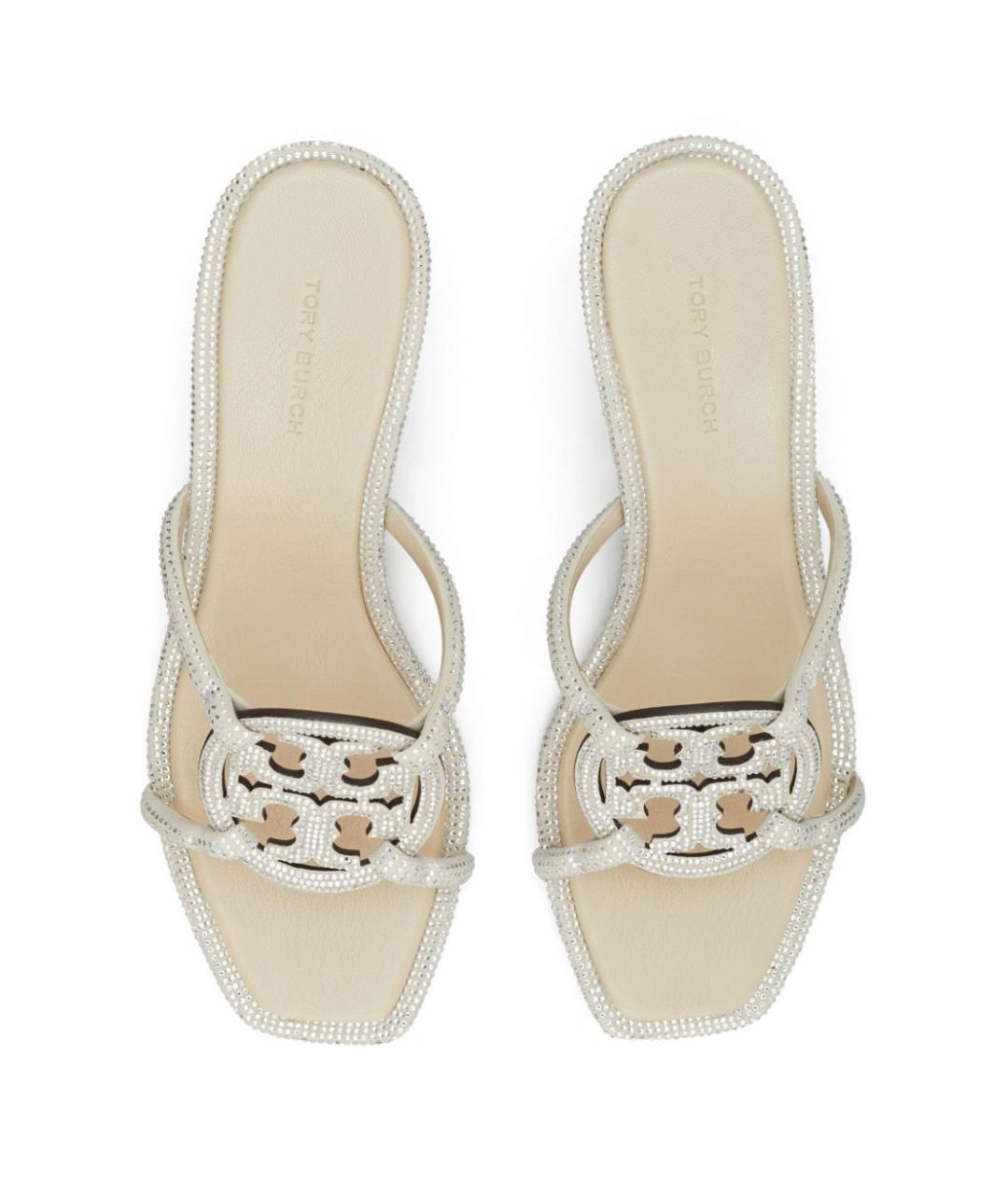 TORY BURCH Серебряные кожаные босоножки, фото 4