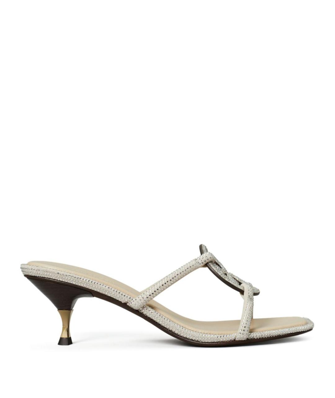 TORY BURCH Серебряные кожаные босоножки, фото 1