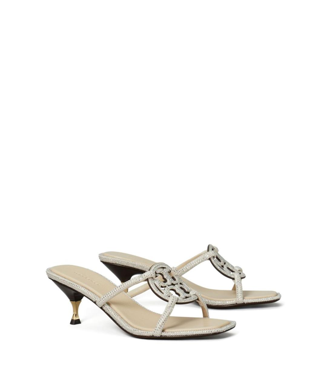 TORY BURCH Серебряные кожаные босоножки, фото 2