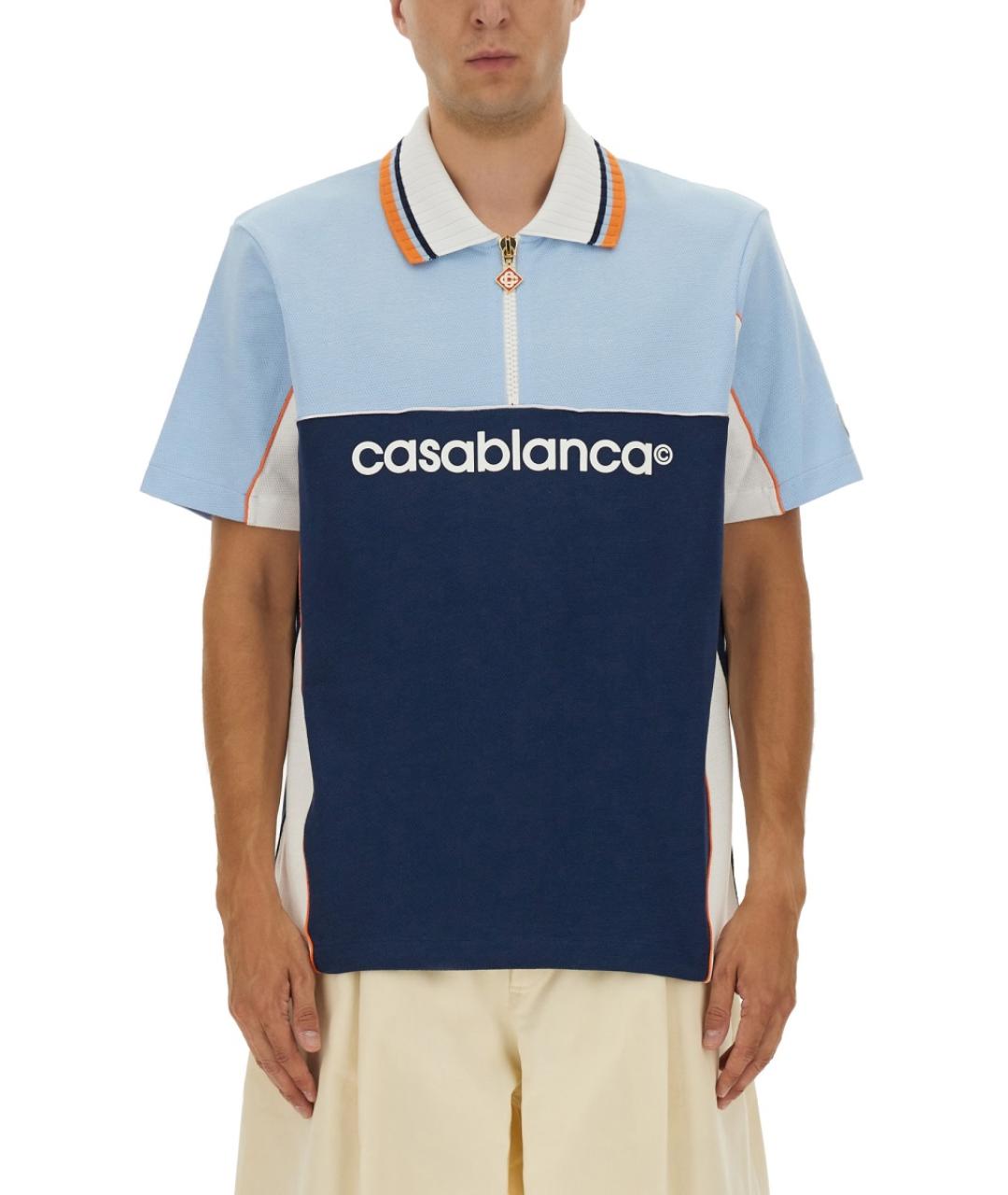 CASABLANCA Синее хлопковое поло с коротким рукавом, фото 2