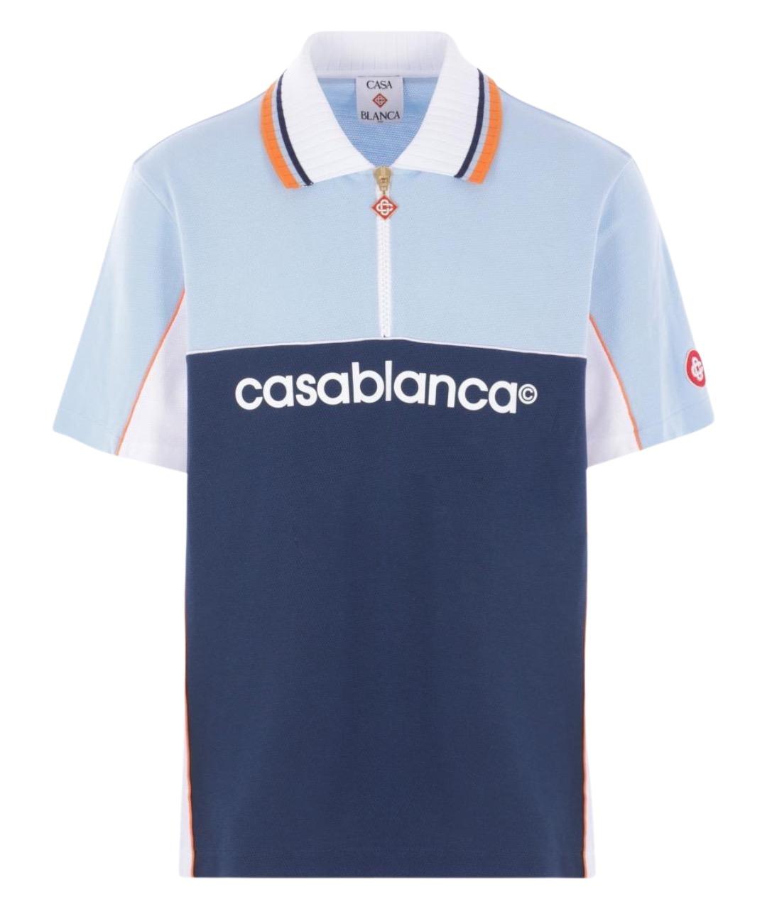 CASABLANCA Синее хлопковое поло с коротким рукавом, фото 1