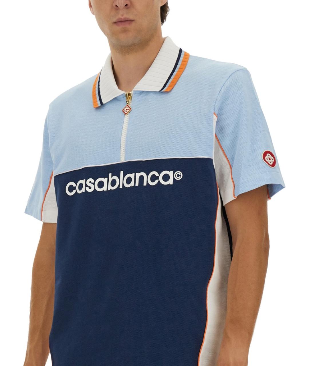 CASABLANCA Синее хлопковое поло с коротким рукавом, фото 5