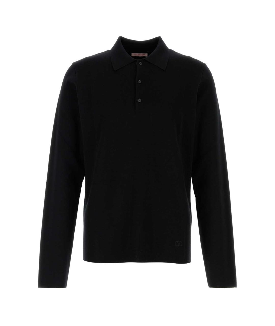VALENTINO Черное хлопко-шерстяное поло с длинным рукавом, фото 1