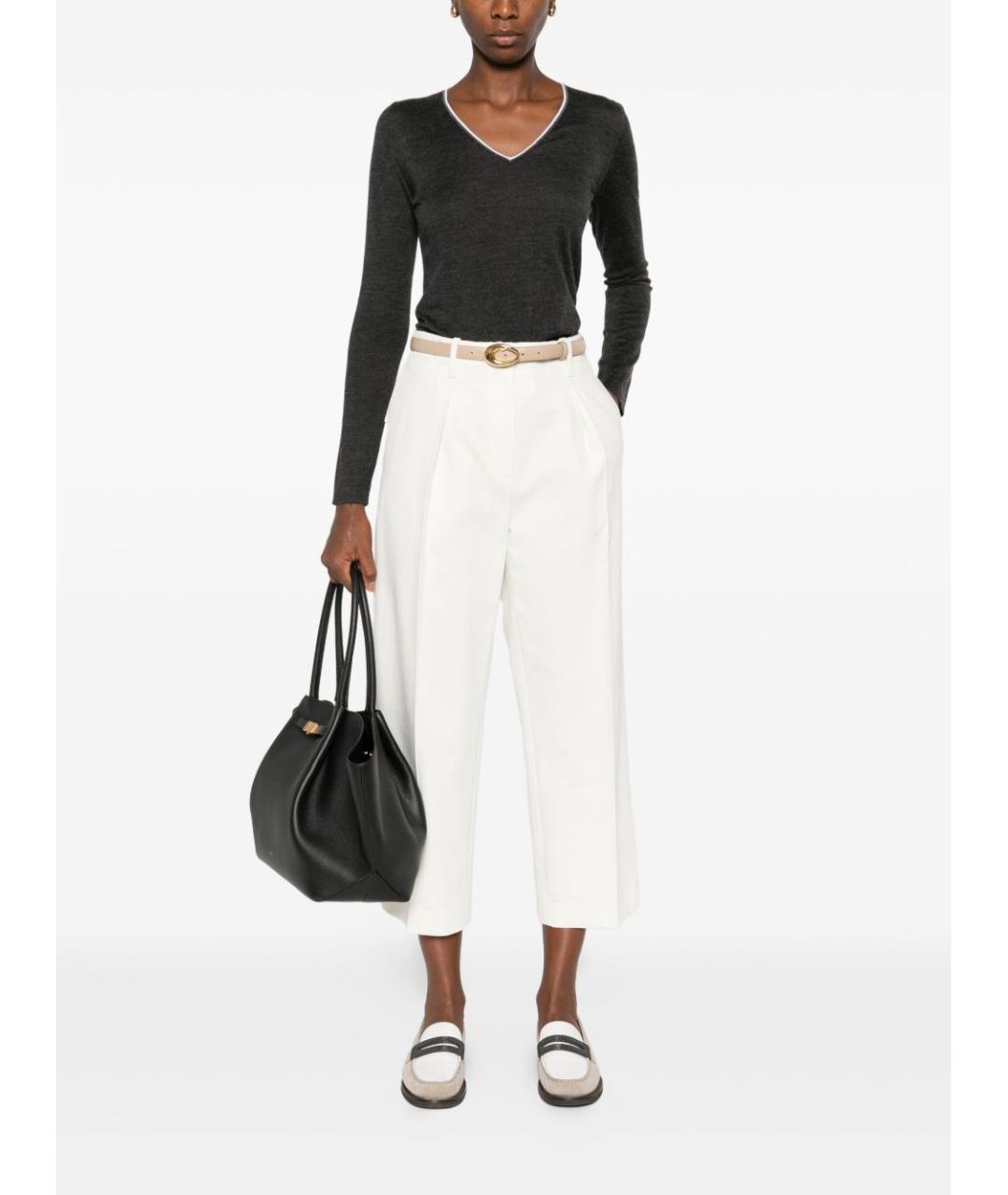 BRUNELLO CUCINELLI Белые хлопковые прямые брюки, фото 3