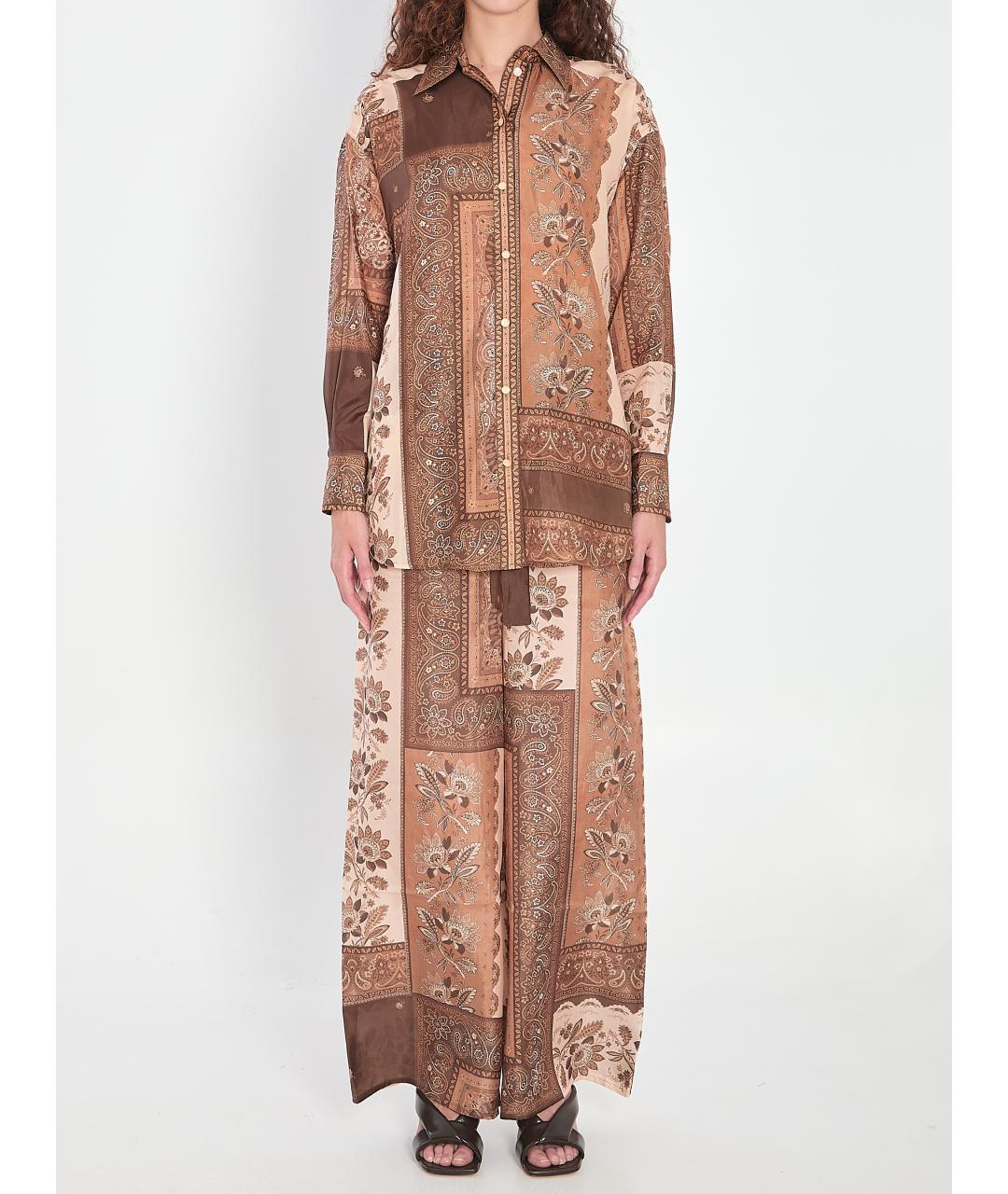 ZIMMERMANN Коричневые шелковые прямые брюки, фото 5