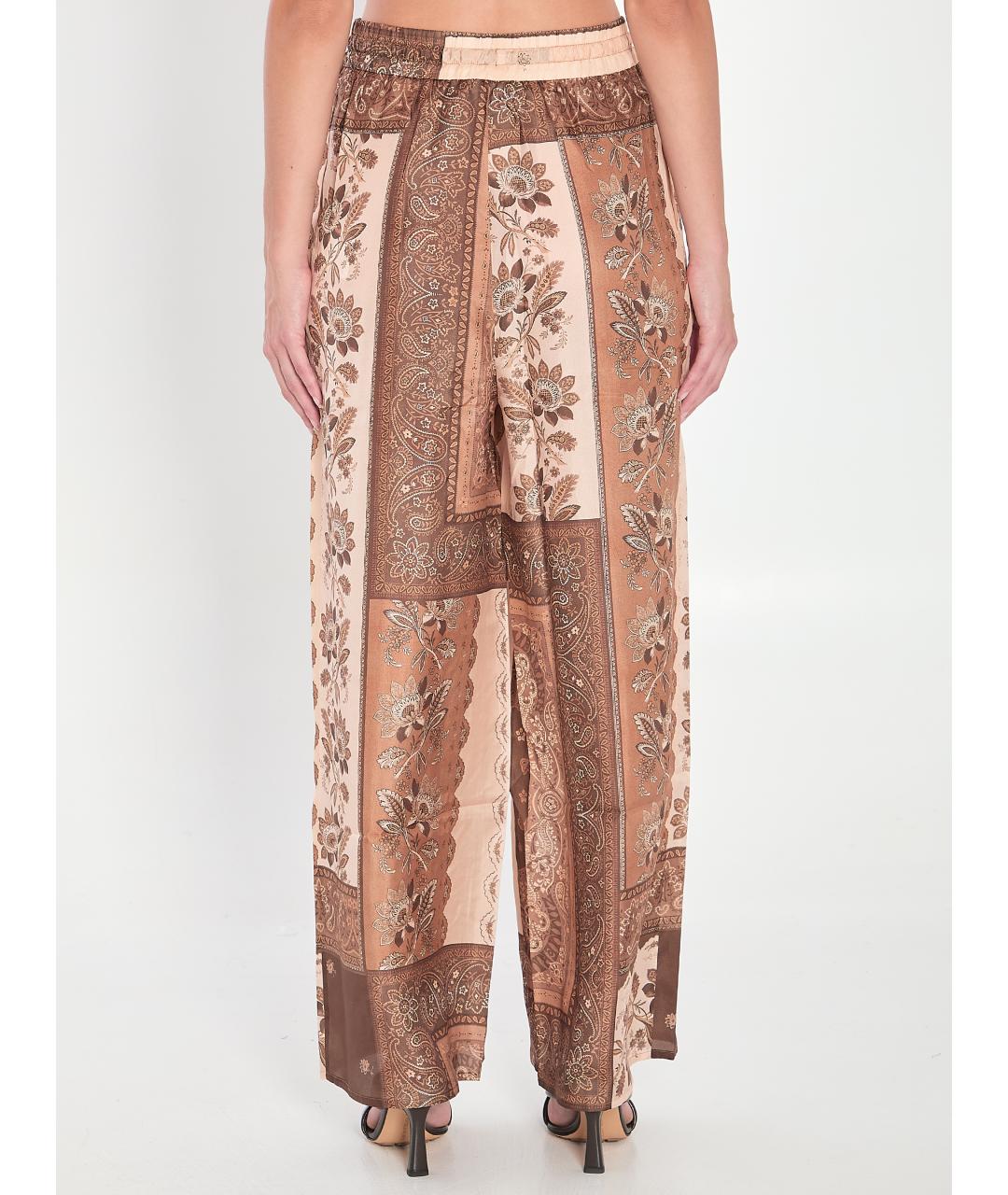 ZIMMERMANN Коричневые шелковые прямые брюки, фото 4