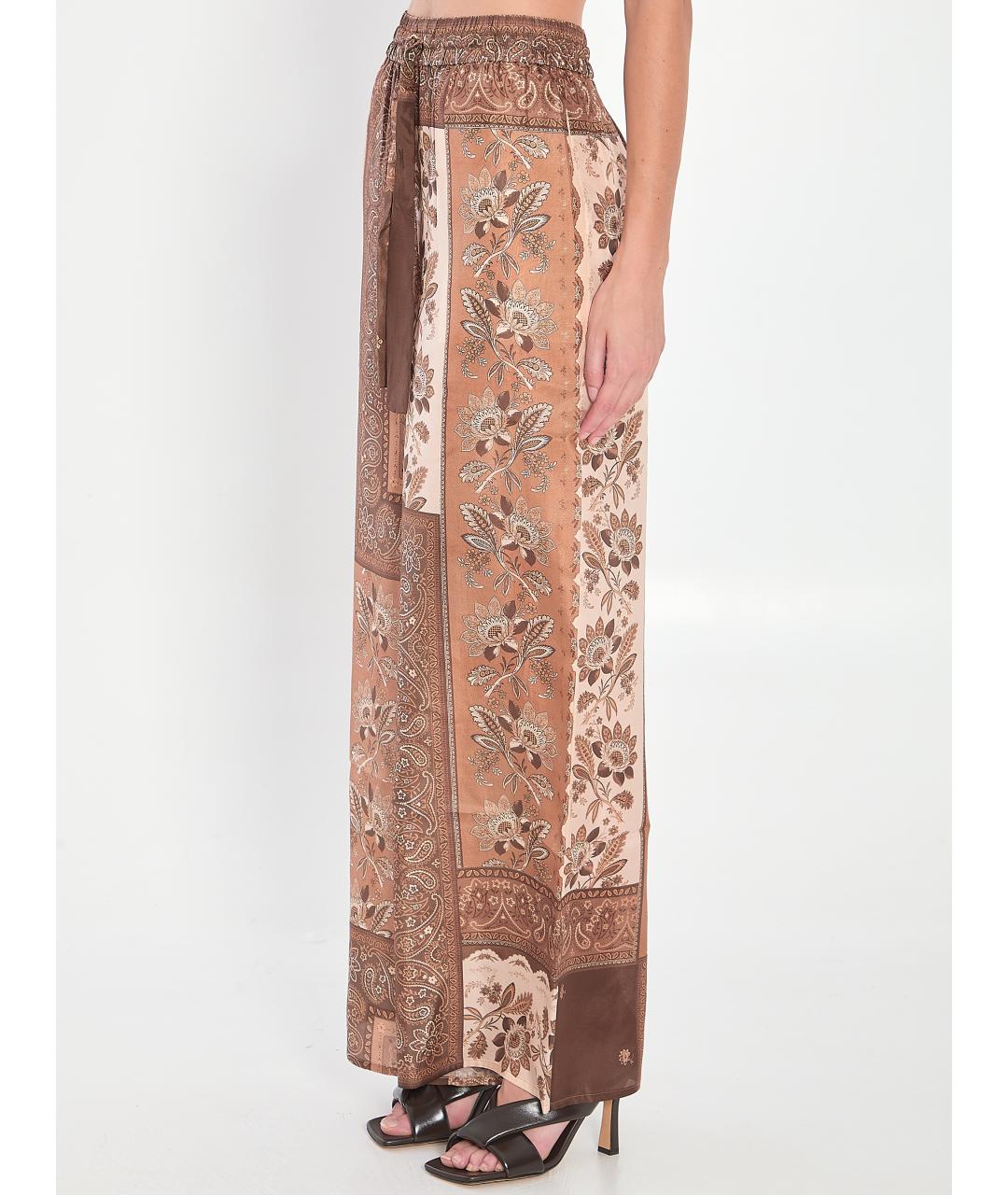 ZIMMERMANN Коричневые шелковые прямые брюки, фото 2