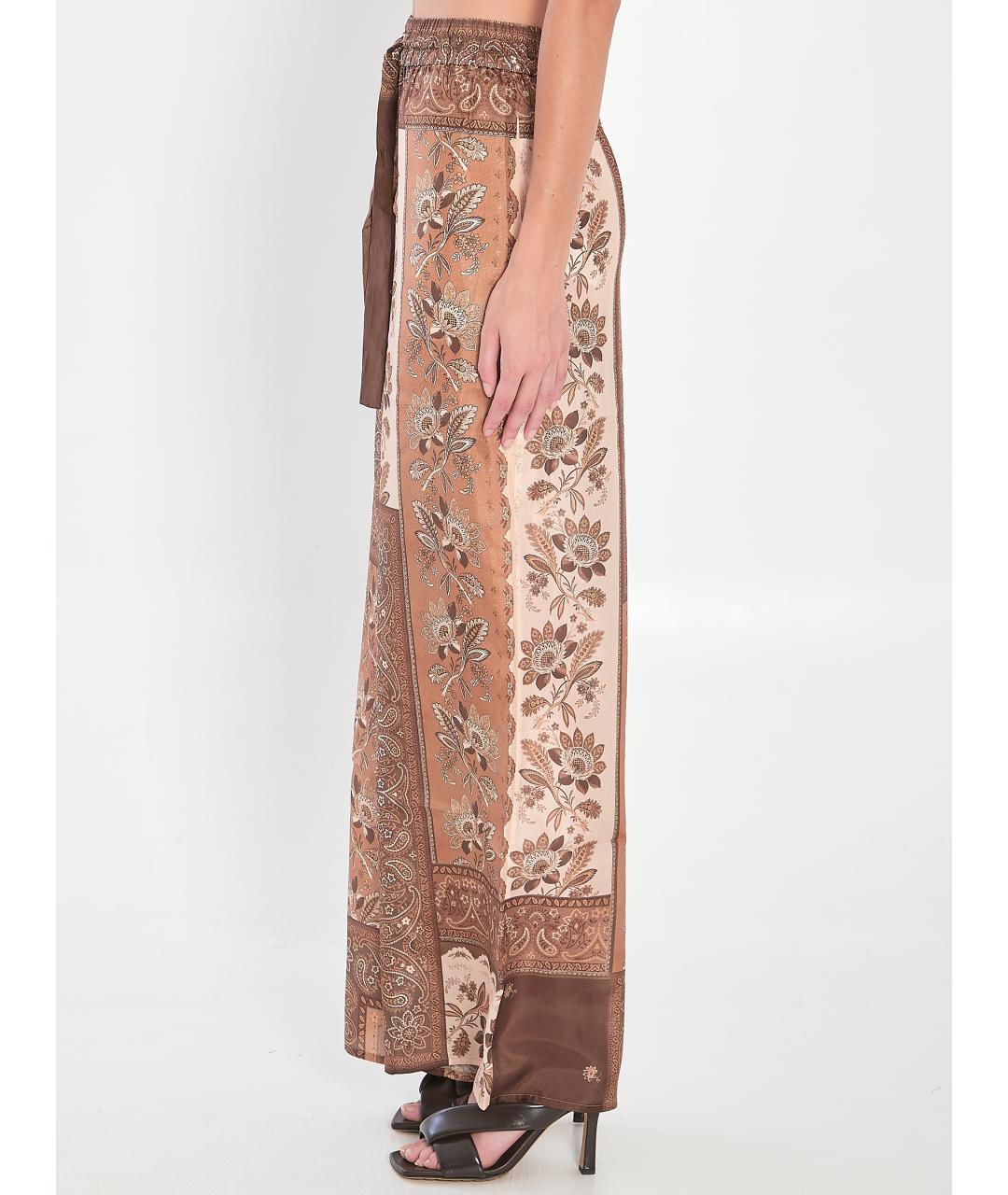 ZIMMERMANN Коричневые шелковые прямые брюки, фото 3