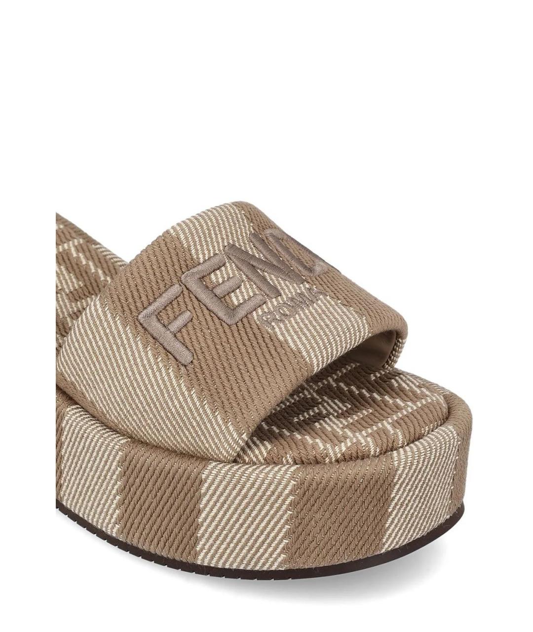 FENDI Бежевые текстильные сандалии, фото 4