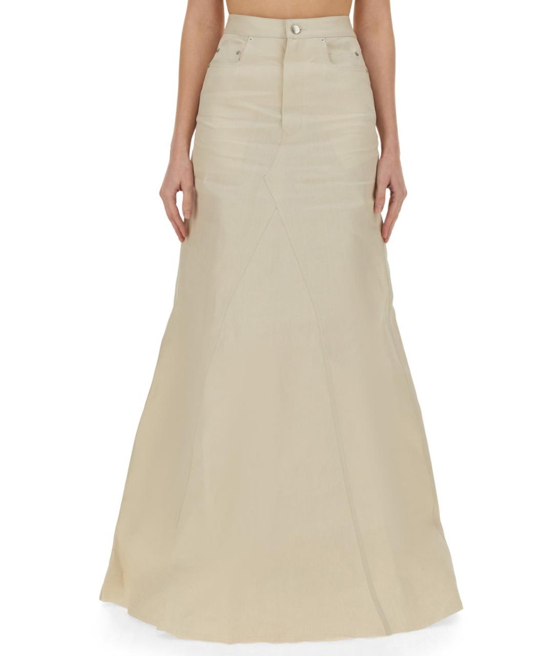 RICK OWENS Бежевая льняная юбка макси, фото 5