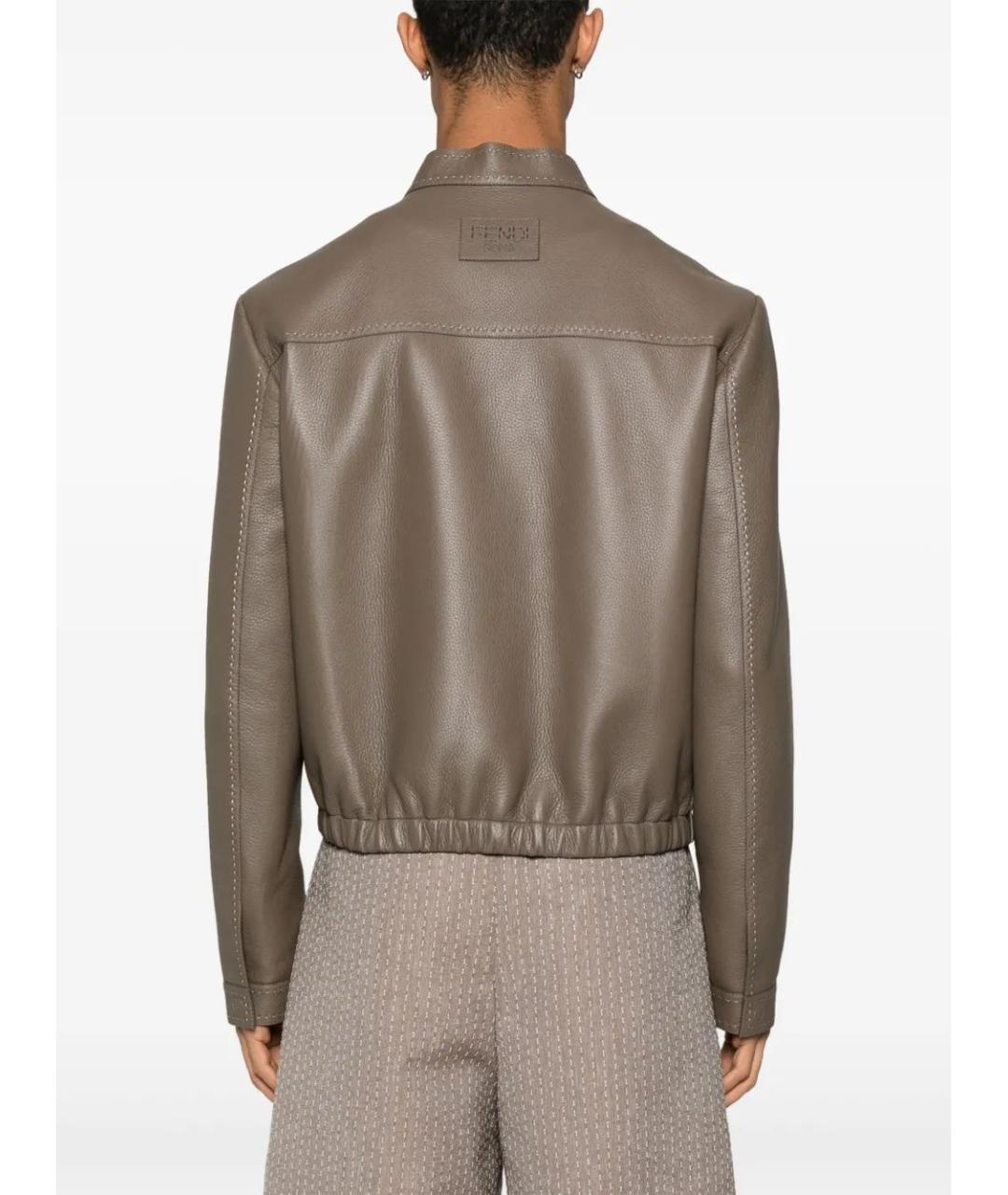 FENDI Коричневая кожаная куртка, фото 4