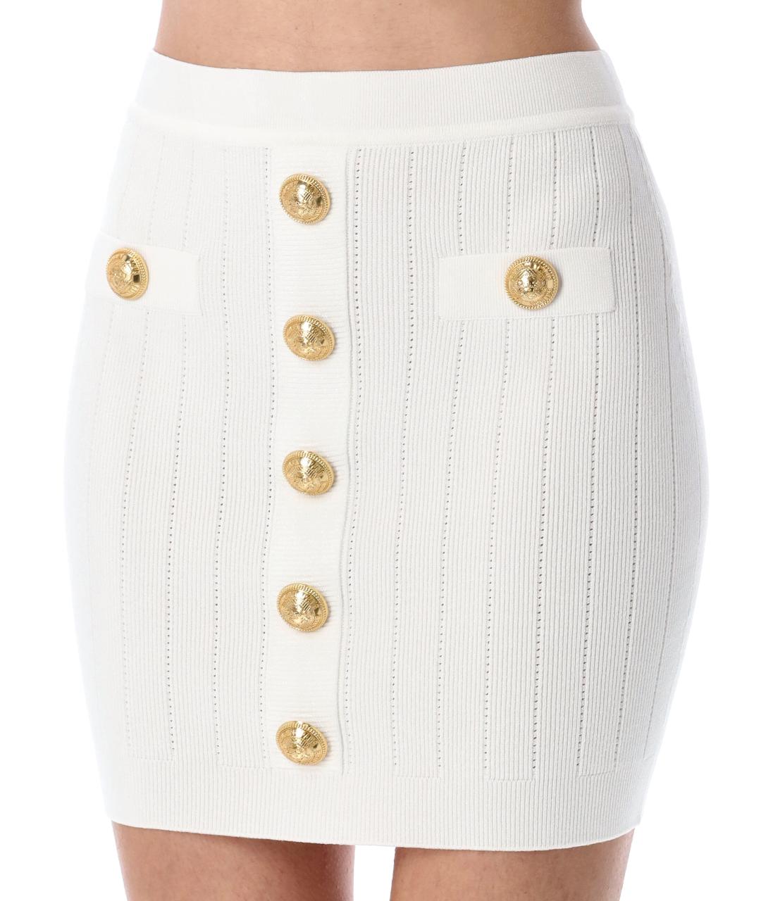 BALMAIN Белая вискозная юбка мини, фото 3