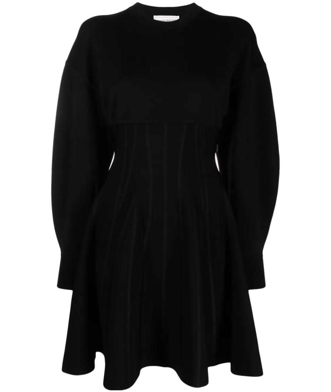 ALEXANDER MCQUEEN Черное шерстяное повседневное платье, фото 1