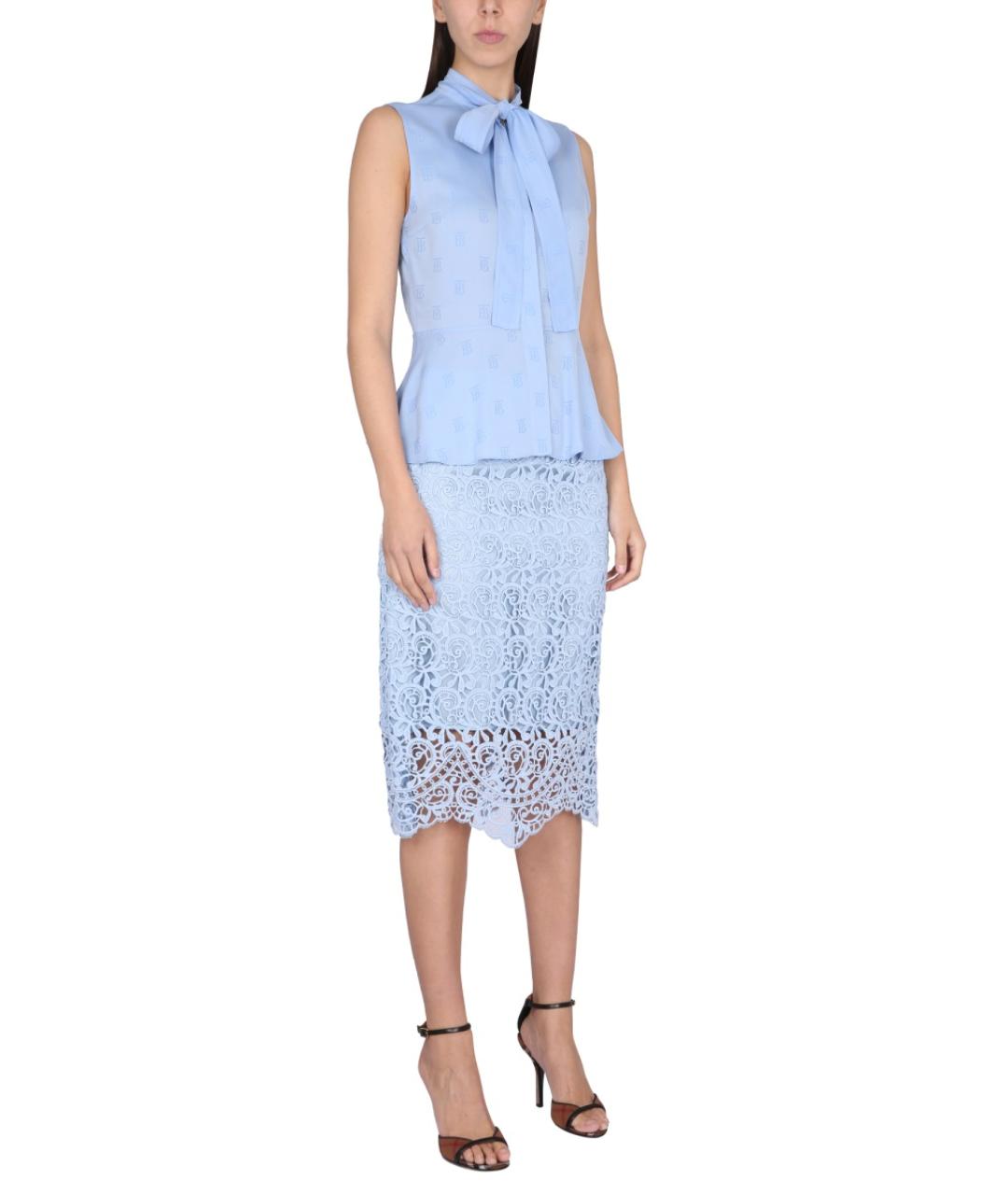 BURBERRY Голубая хлопковая юбка миди, фото 2