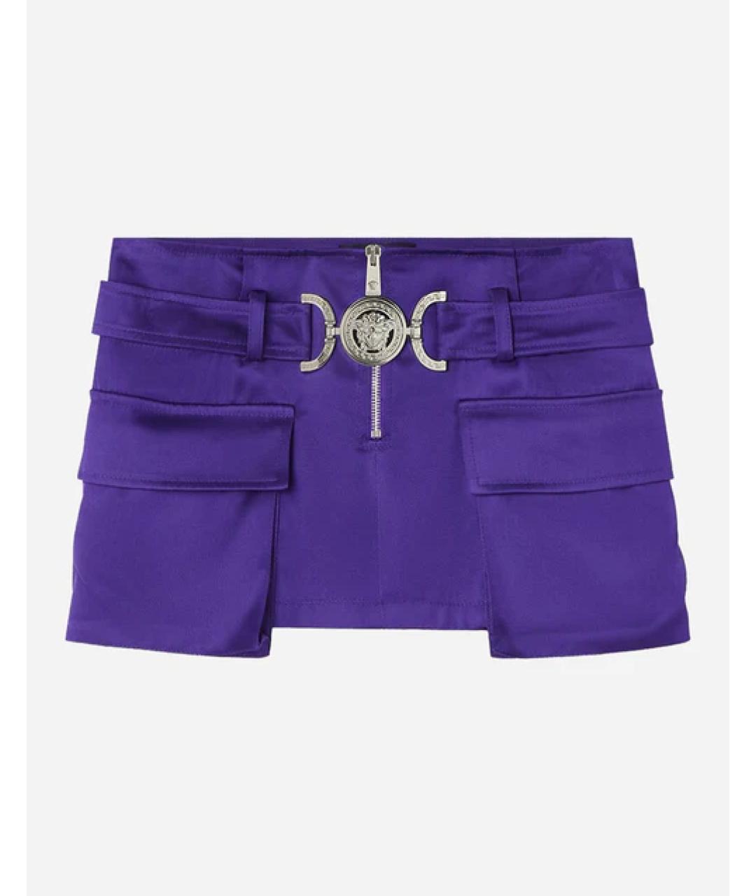 VERSACE Фиолетовая шелковая юбка мини, фото 1