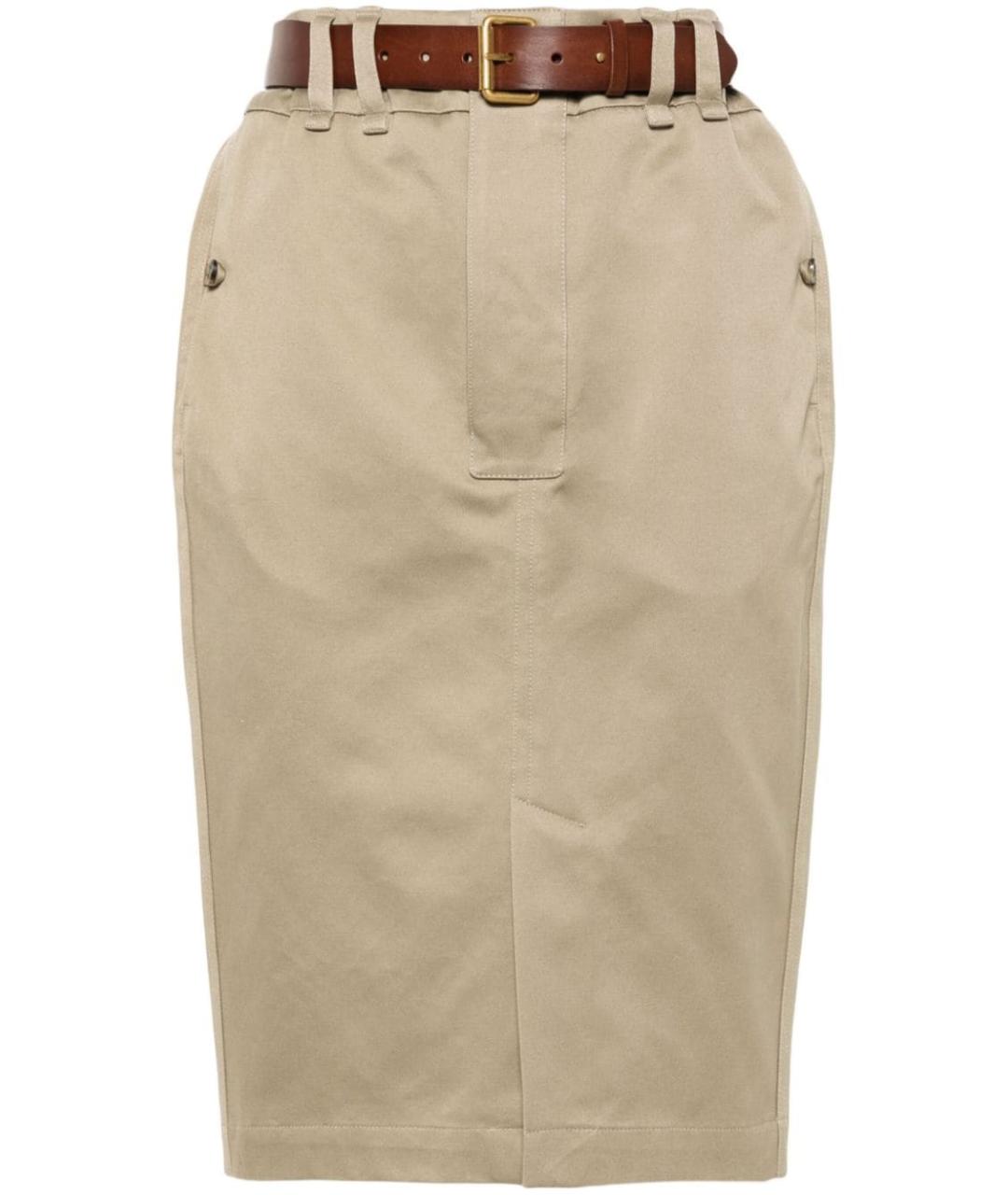 SAINT LAURENT Бежевая хлопковая юбка миди, фото 1