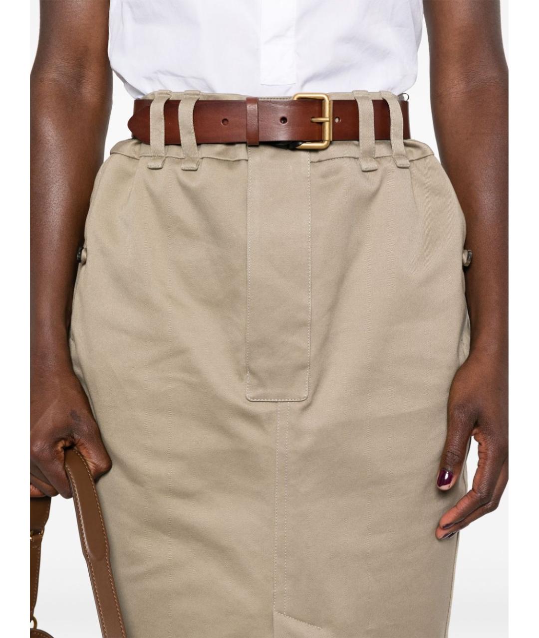 SAINT LAURENT Бежевая хлопковая юбка миди, фото 2