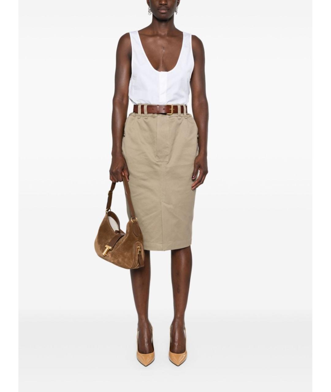 SAINT LAURENT Бежевая хлопковая юбка миди, фото 5