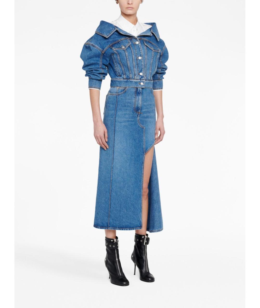 ALEXANDER MCQUEEN Синяя хлопковая юбка миди, фото 3