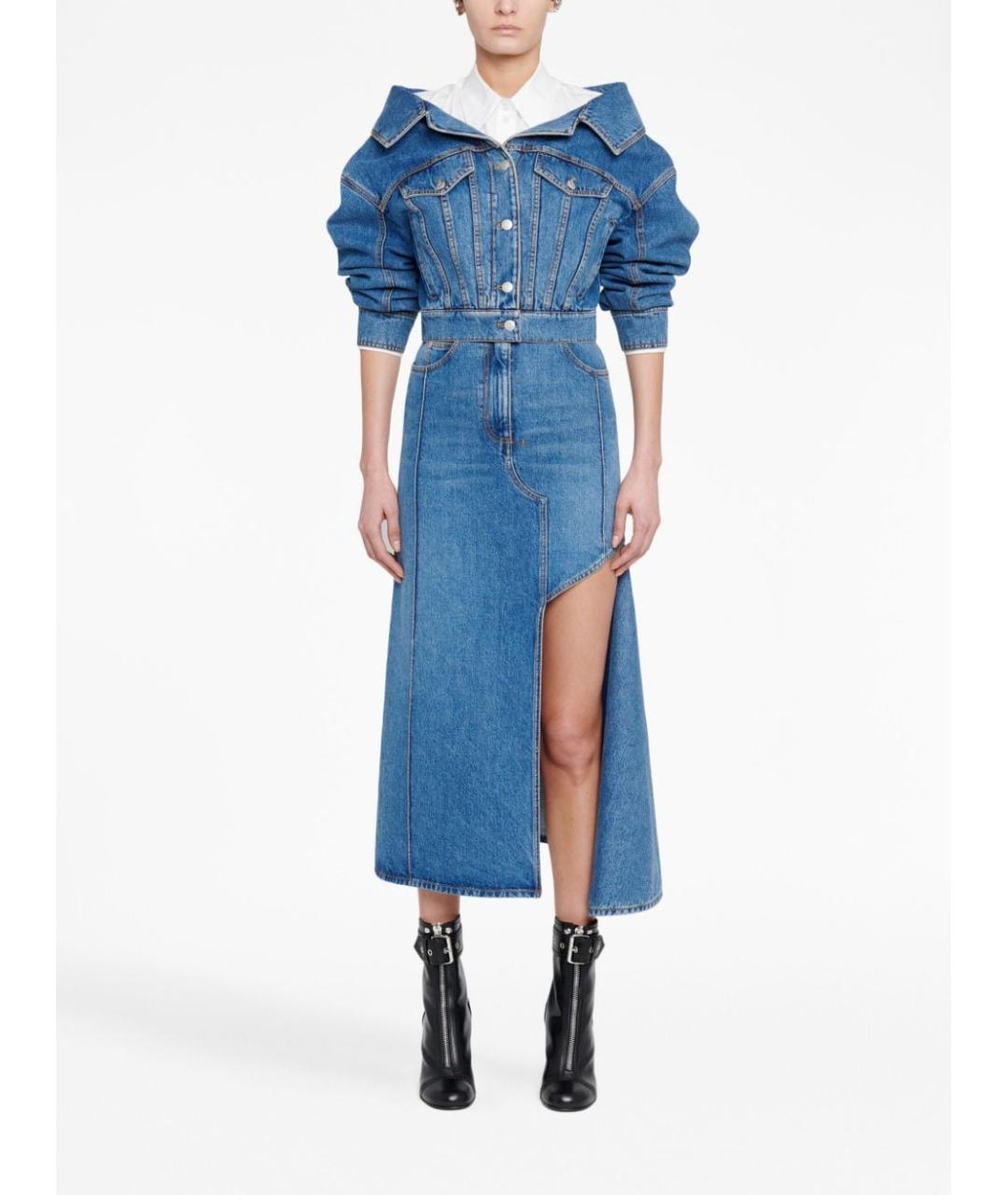 ALEXANDER MCQUEEN Синяя хлопковая юбка миди, фото 4