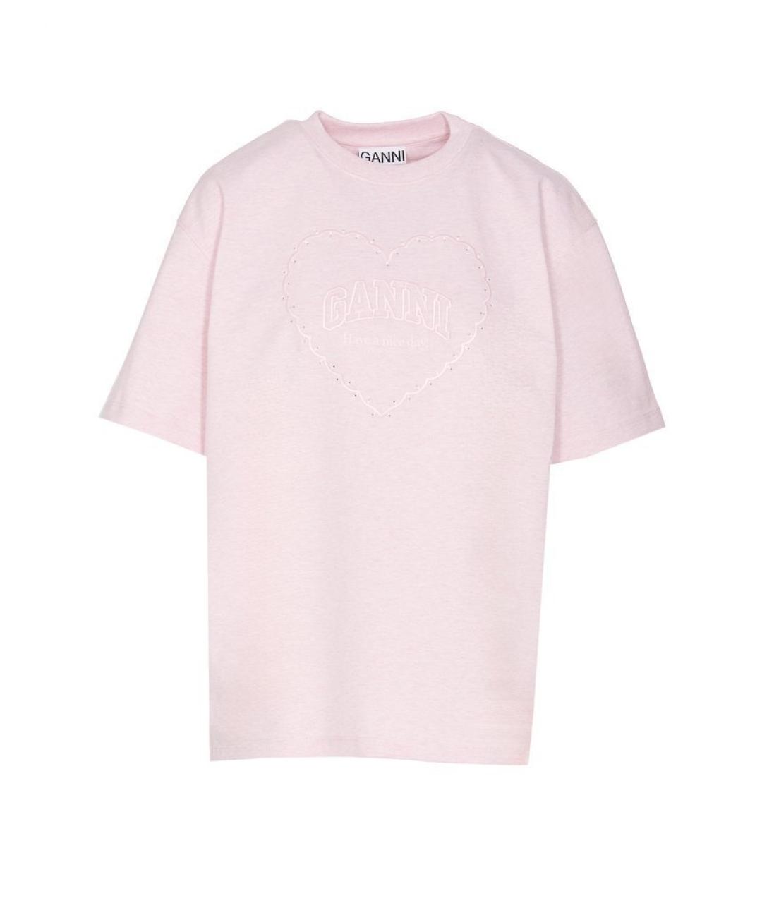 GANNI Розовая хлопковая футболка, фото 1