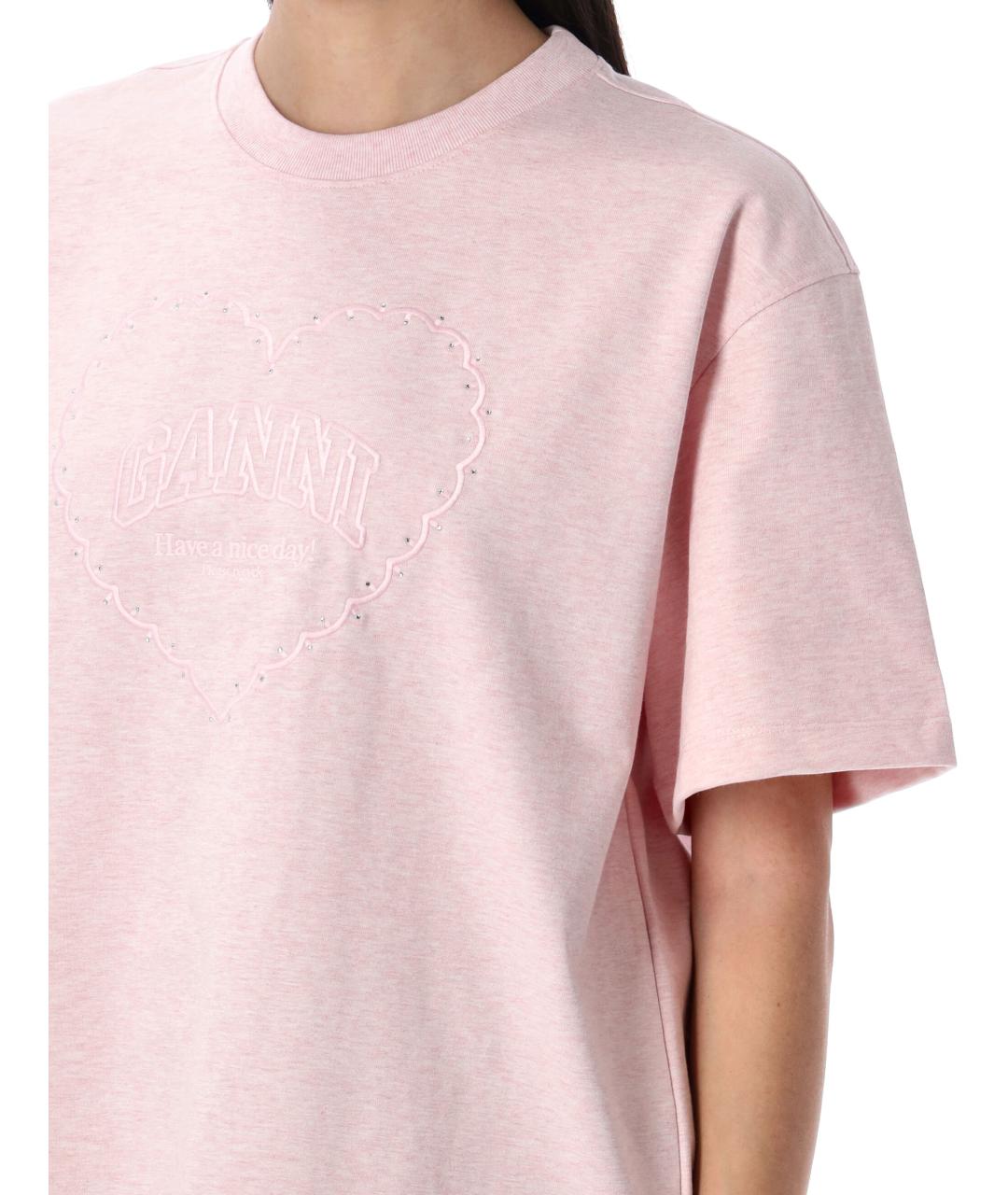 GANNI Розовая хлопковая футболка, фото 3