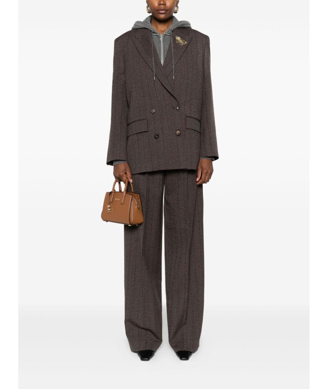 GOLDEN GOOSE DELUXE BRAND Коричневые шерстяные прямые брюки, фото 3