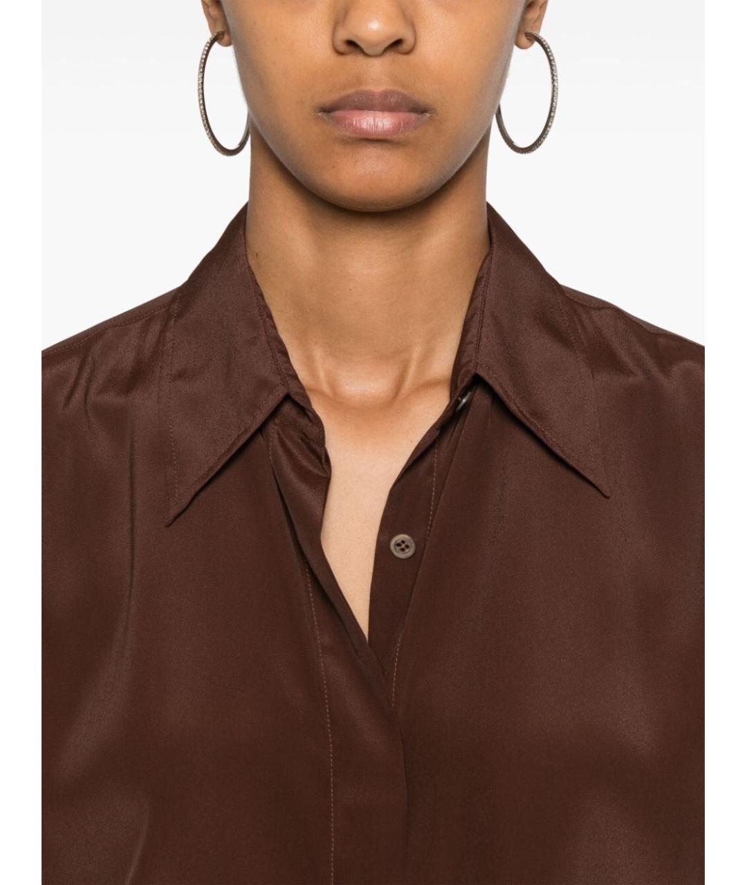 DRIES VAN NOTEN Коричневая шелковая рубашка, фото 4
