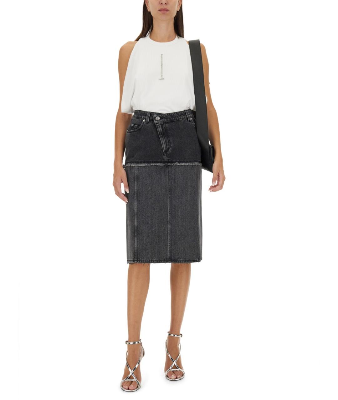 ALEXANDER MCQUEEN Черная полиэстеровая юбка миди, фото 2