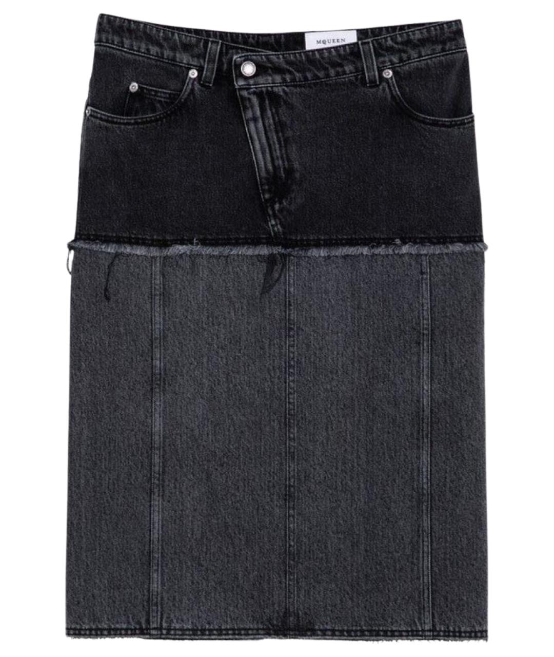 ALEXANDER MCQUEEN Черная деним юбка миди, фото 1