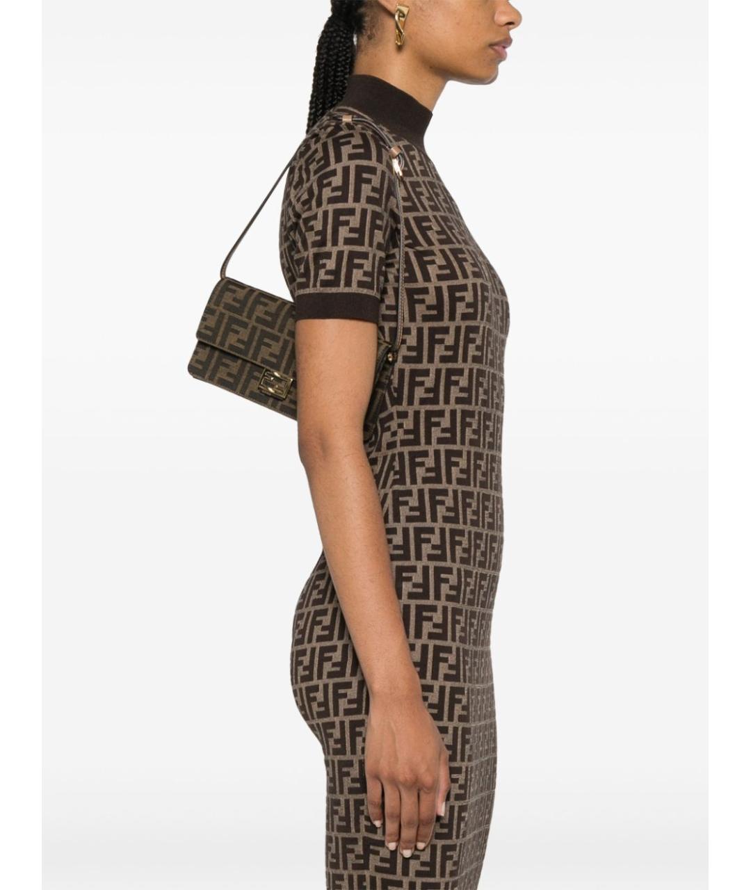 FENDI Коричневая кожаная сумка с короткими ручками, фото 2