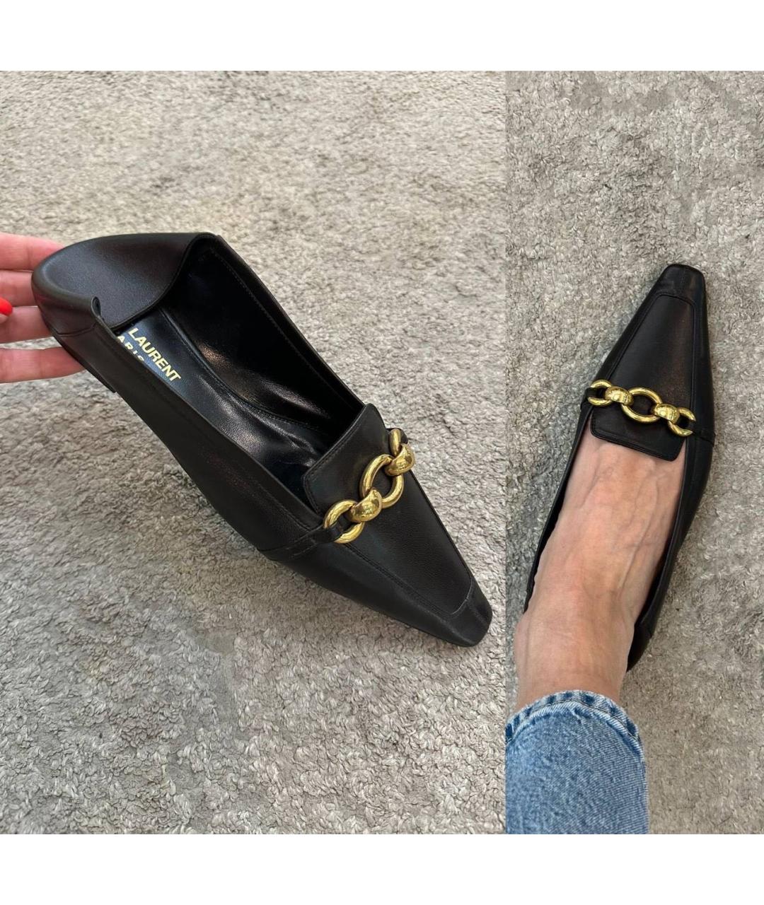 SAINT LAURENT Черные кожаные мюли, фото 2